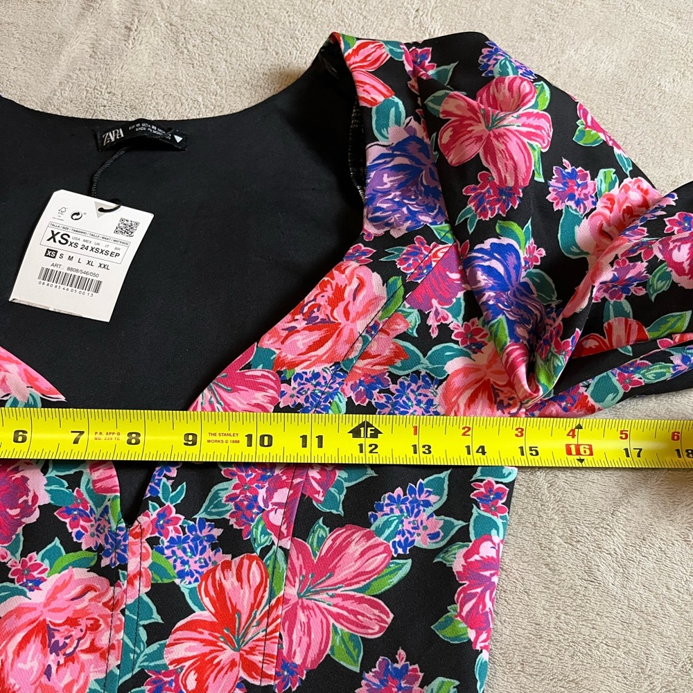 Zara Floral Puff Sleeve Crop Top Blouse - Picture 9 of 14